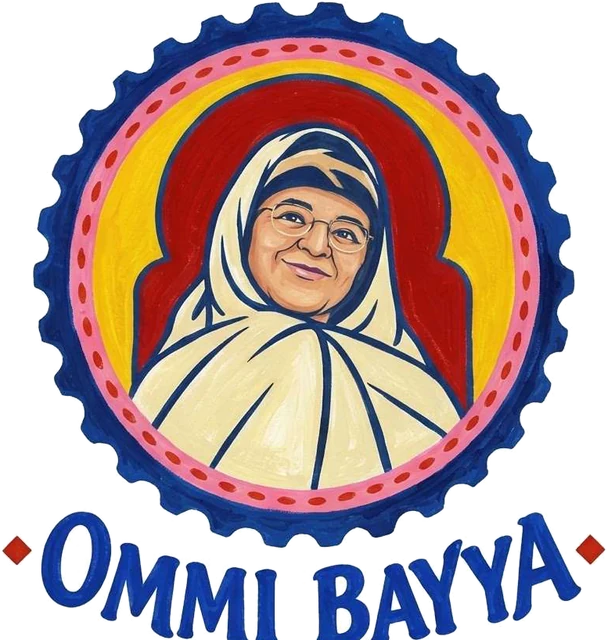 Ommi Bayya logo: a painted portrait of Bayya in a stamp frame